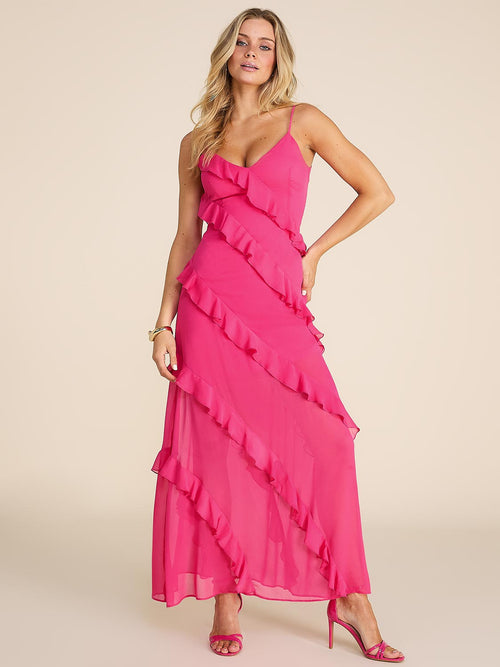 V-Neck Allover Ruffle Gown