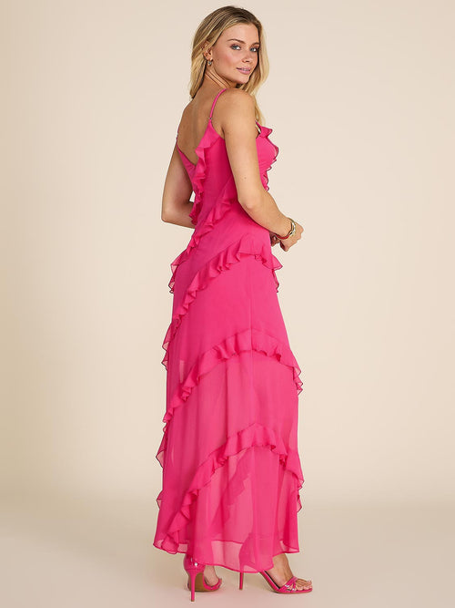 V-Neck Allover Ruffle Gown