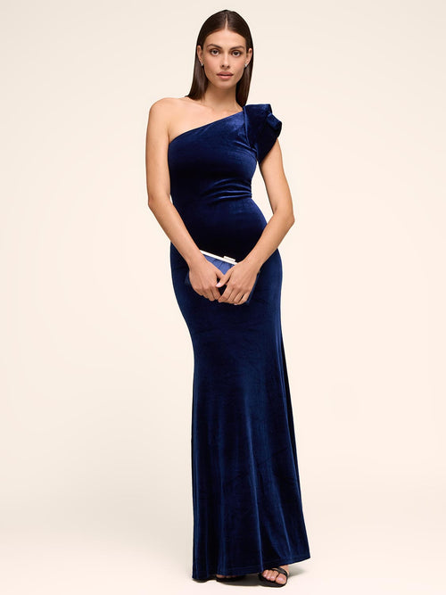 Robe en velours à une épaule
