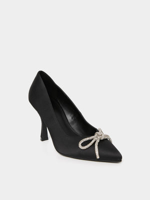 Satin High Heel Pump With Bow Black