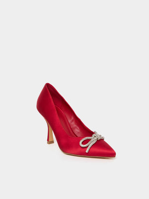 Satin High Heel Pump With Bow Mars Red