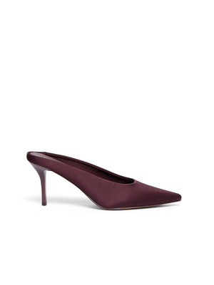 Mule à talons hauts en satin avec bout pointu Merlot