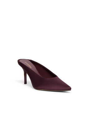 Mule à talons hauts en satin avec bout pointu Merlot