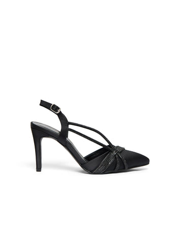 Satin High Heel With Jewel Embellishments Black