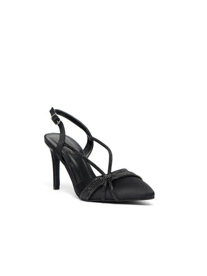 Satin High Heel With Jewel Embellishments Black