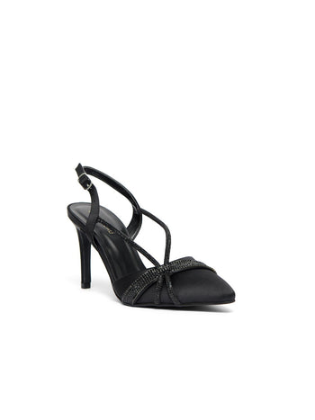 Satin High Heel With Jewel Embellishments Black