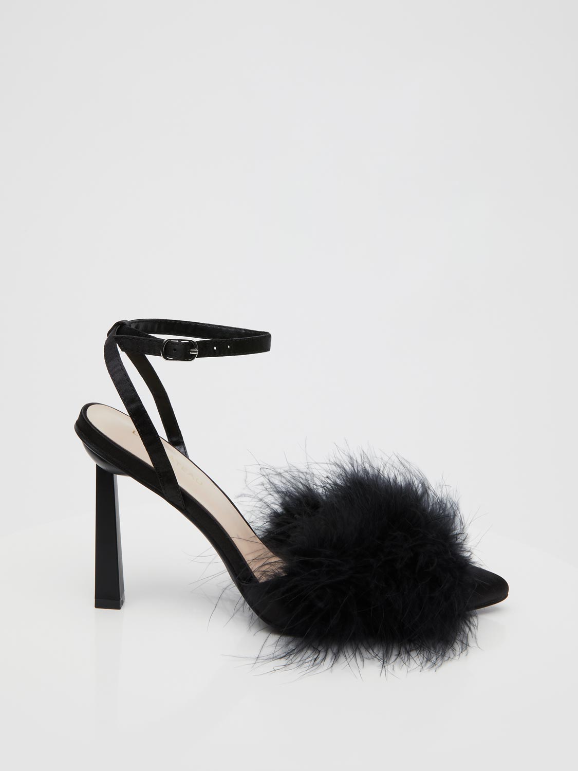Satin Pointed-Toe Feather High Heel Sandal
