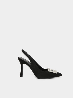 Suede Slingback Pump With Jewelled Buckle Black