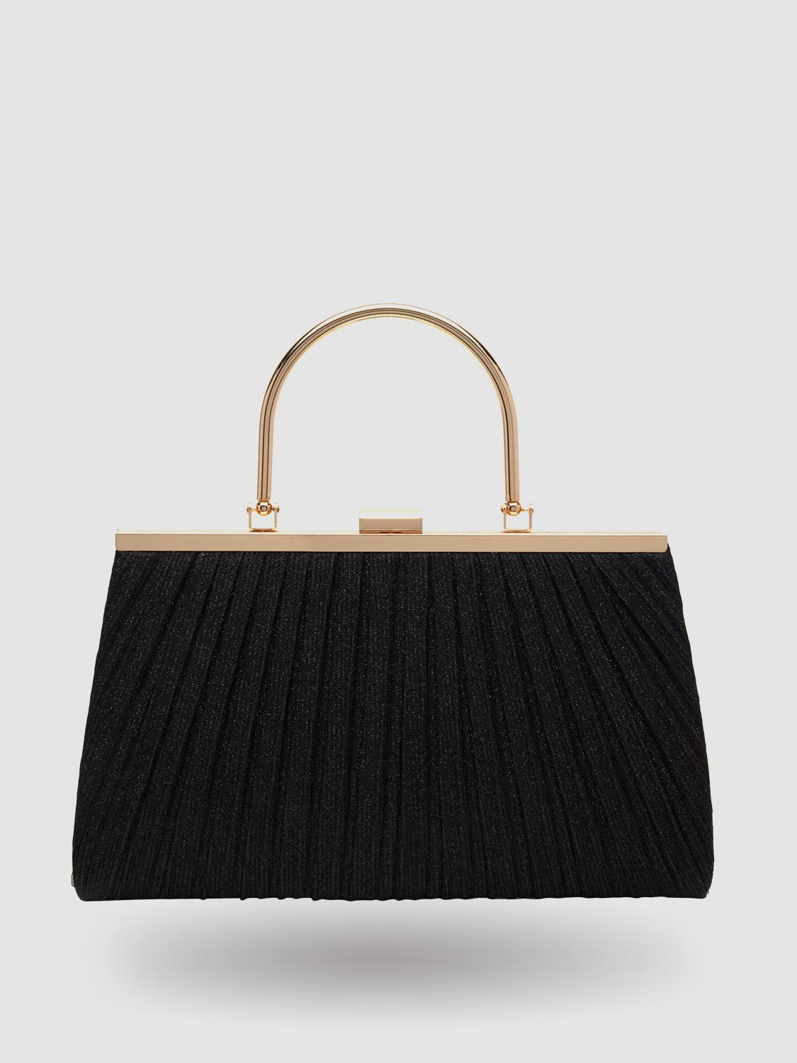 Pleated Glitter Minaudiere With Top Handle