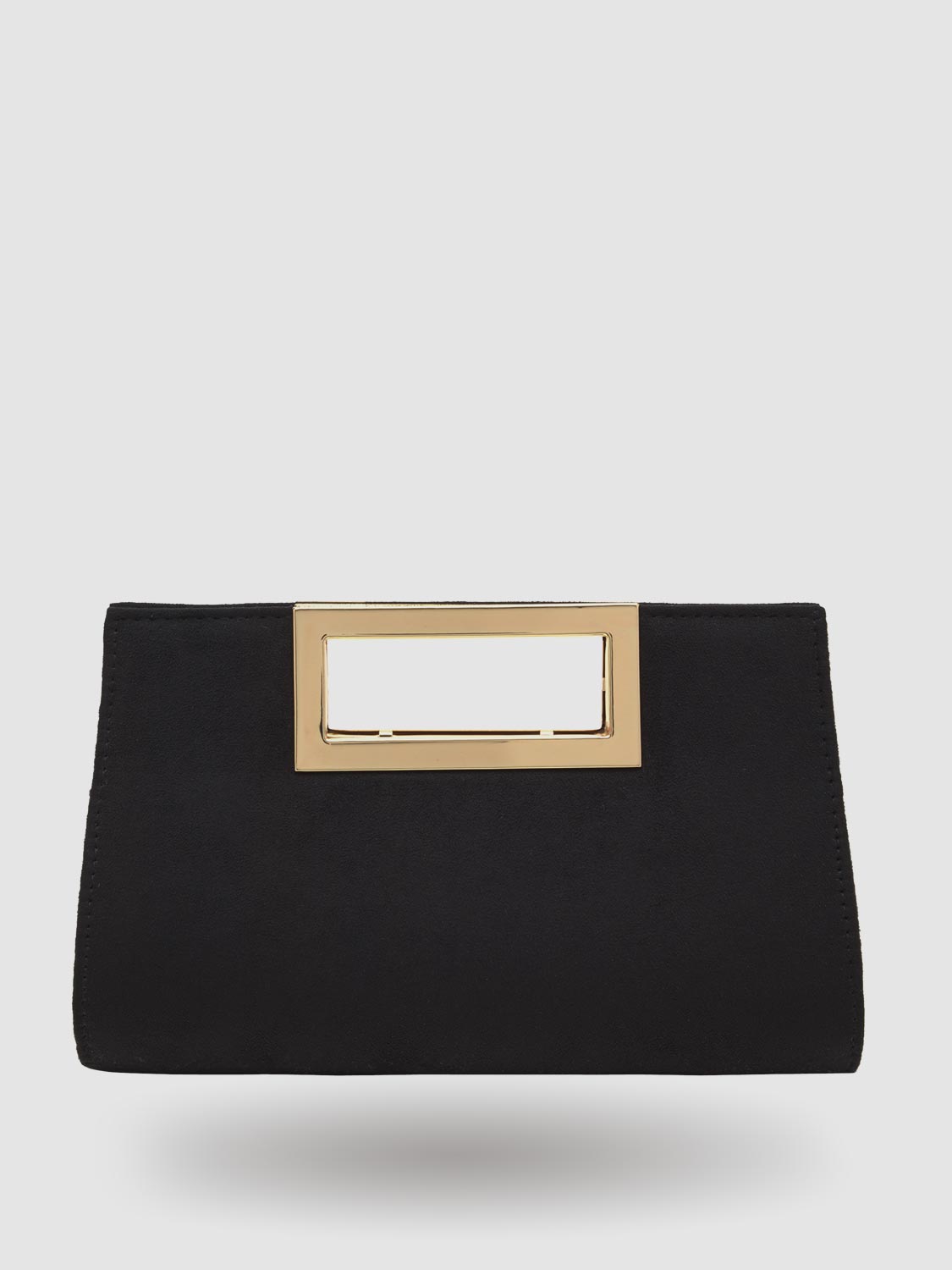 Structured Suede Clutch With Metal Handle