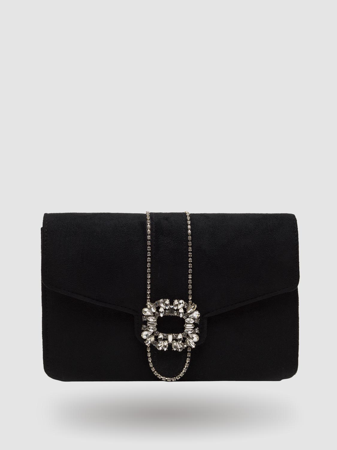 Suede Flapover Envelope Clutch With Jewelled Trim
