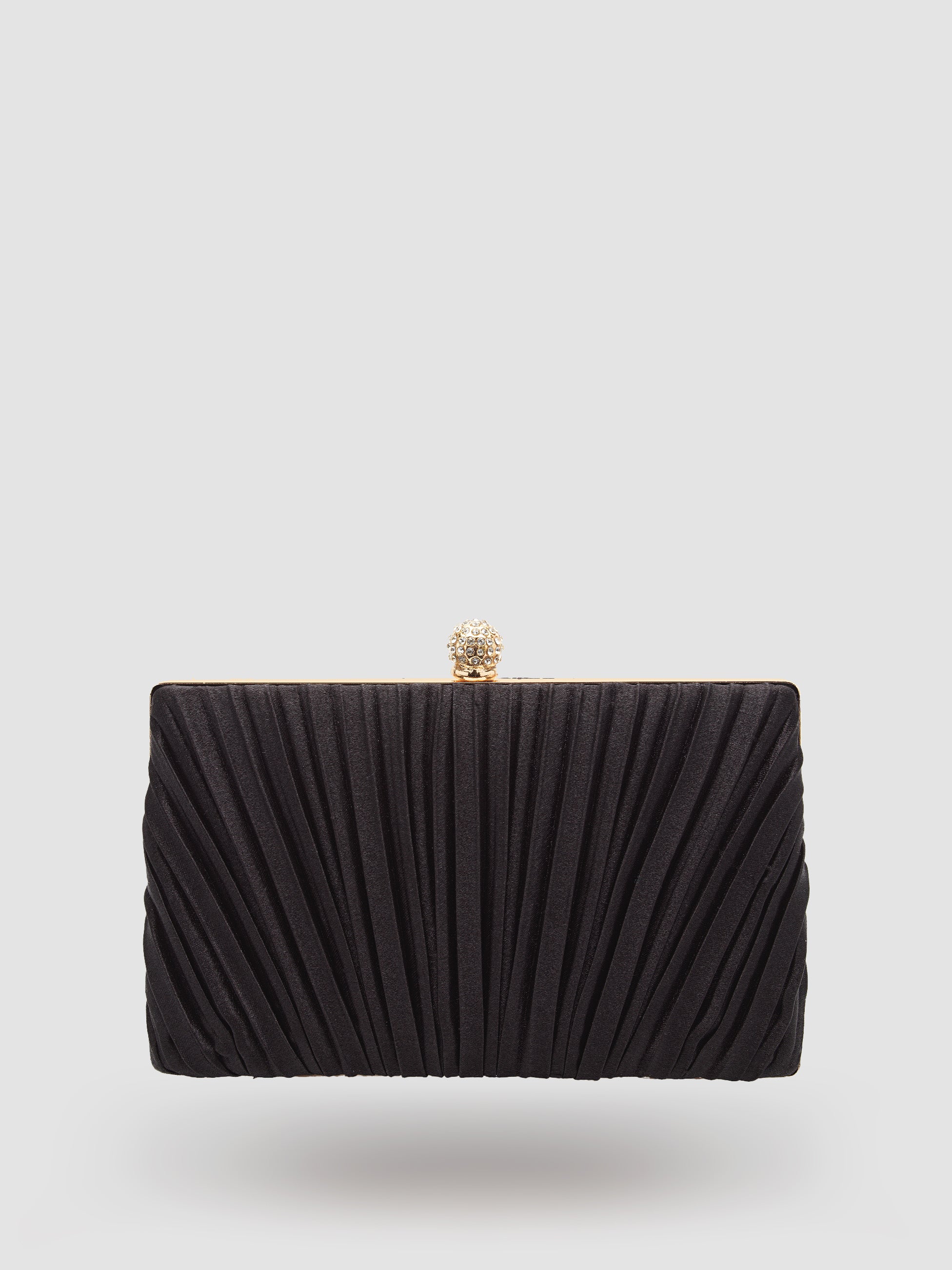 Pleated Satin Minaudiere With Metal Top Closure