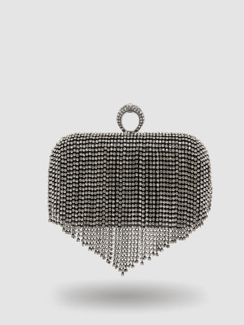 Jewelled Fringe Minaudiere With Ring Closure Black