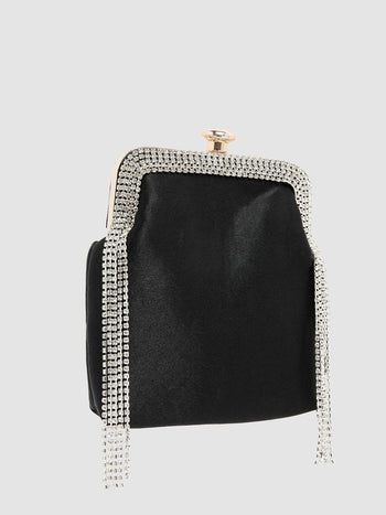 Satin Pouch With Chain Handle Black