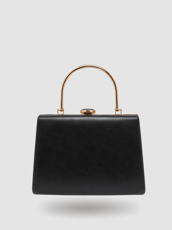 Pleated Faux-Leather Minaudere With Top Handle Black