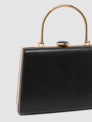 Pleated Faux-Leather Minaudere With Top Handle Black