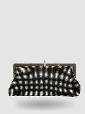 Rhinestone Clutch With Chain Handle Black