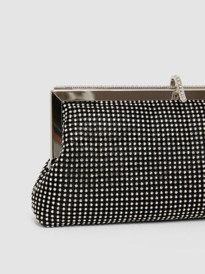 Pochette en strass avec anse en chaîne Black