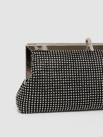 Rhinestone Clutch With Chain Handle Black