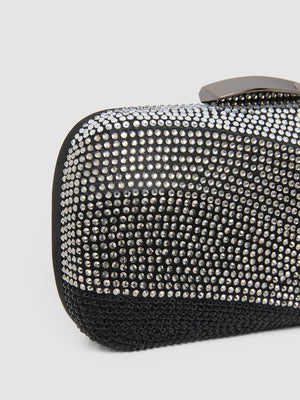 Rhinestone Minaudiere With Jewelled Top Closure Black