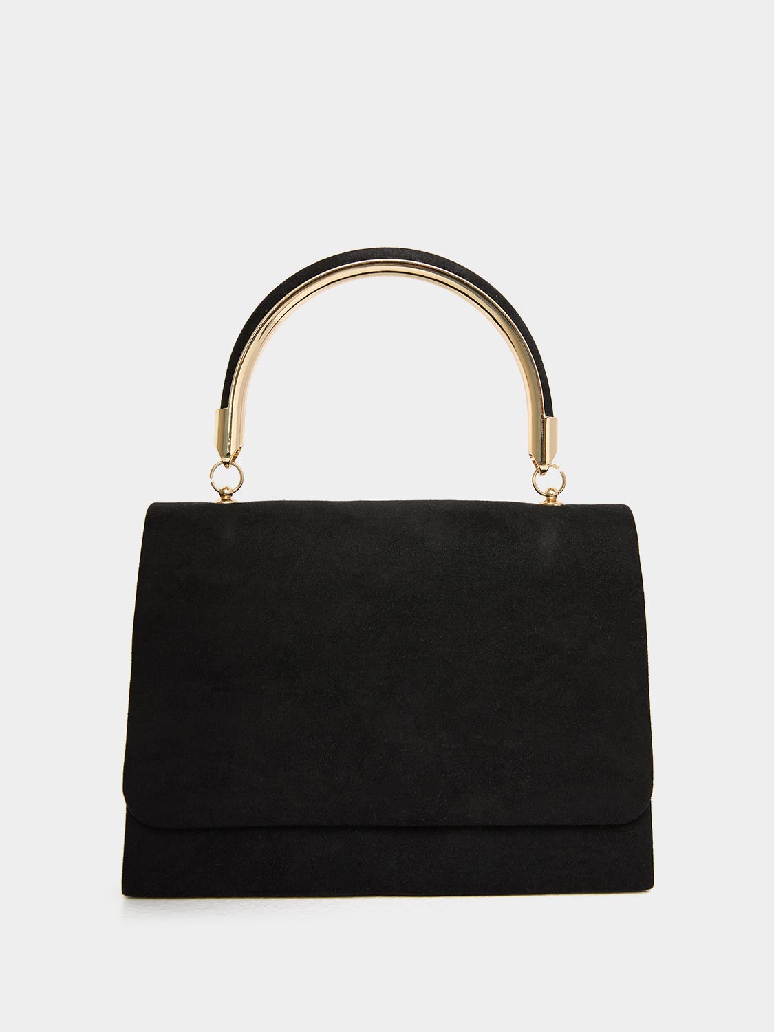 Faux Suede Flapover Bag With Top Handle