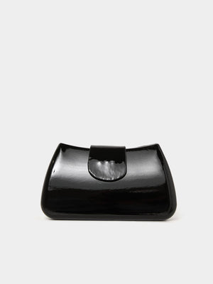 Patent Leather Bag With Flapover Closure Black