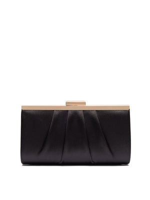 Pleated Satin Clutch Black