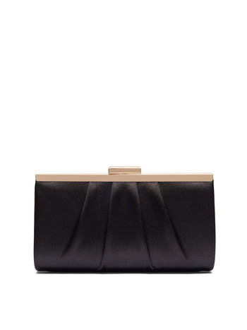 Pleated Satin Clutch Black