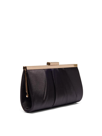 Pleated Satin Clutch Black