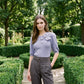 Steel Blue Double Bow Puff Sleeve Sweater - Woman Wearing Knit Top with Bow Detail - Le Chateau