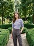 Steel Blue Double Bow Puff Sleeve Sweater - Woman Wearing Knit Top with Bow Detail - Le Chateau