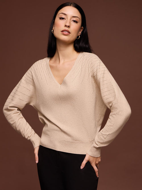 Ribbed Sweater With Cascading Rhinestones