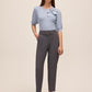 Steel Blue Double Bow Puff Sleeve Sweater - Woman Wearing Knit Top with Bow Detail - Le Chateau