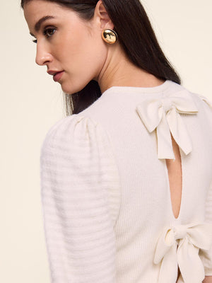 Puff Sleeve Sweater With Bows Pearl