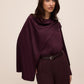 Eggplant Satin Scarf Neck Blouse - Elegant Neck Tie Detail - Le Chateau