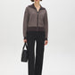 Brown/Beige Jacquard Zip Front Sweater - Front View - Suzy Shier