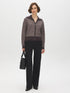 Brown/Beige Jacquard Zip Front Sweater - Front View - Suzy Shier