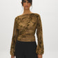 Floral Flocked Mesh Top with Balloon Sleeves - Woman Wearing Textured Print Blouse - Suzy Shier