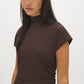 Coffee Bean Mock Neck Ribbed Top with Dolman Sleeves - Close-up Fabric Detail - Suzy Shier