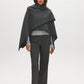 Grey Melange Woven Cape with Contrast Scarf - Full Front View - Suzy Shier
