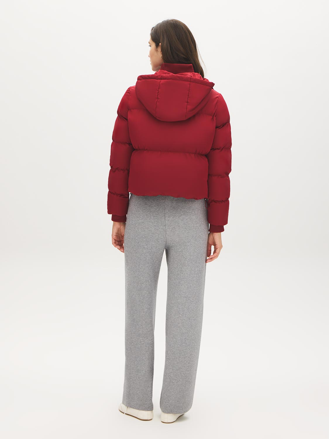 Lipstick Short Puffer Jacket with Hood - Back View - Suzy Shier