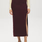 Bruised Burgundy Melange Ribbed Knit Sweater Skirt with Side Slit - Front View - Suzy Shier