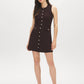 Milk Chocolate Sleeveless Knit Sweater Dress with Button Detail - Woman Wearing Mini Dress - Suzy Shier