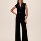 Black Tuxedo Velour Vest with Crystal Buttons - Full Outfit View - Le Chateau
