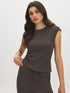 Charcoal Textured Asymmetrical Dolman Sleeve Top - Front View - Suzy Shier