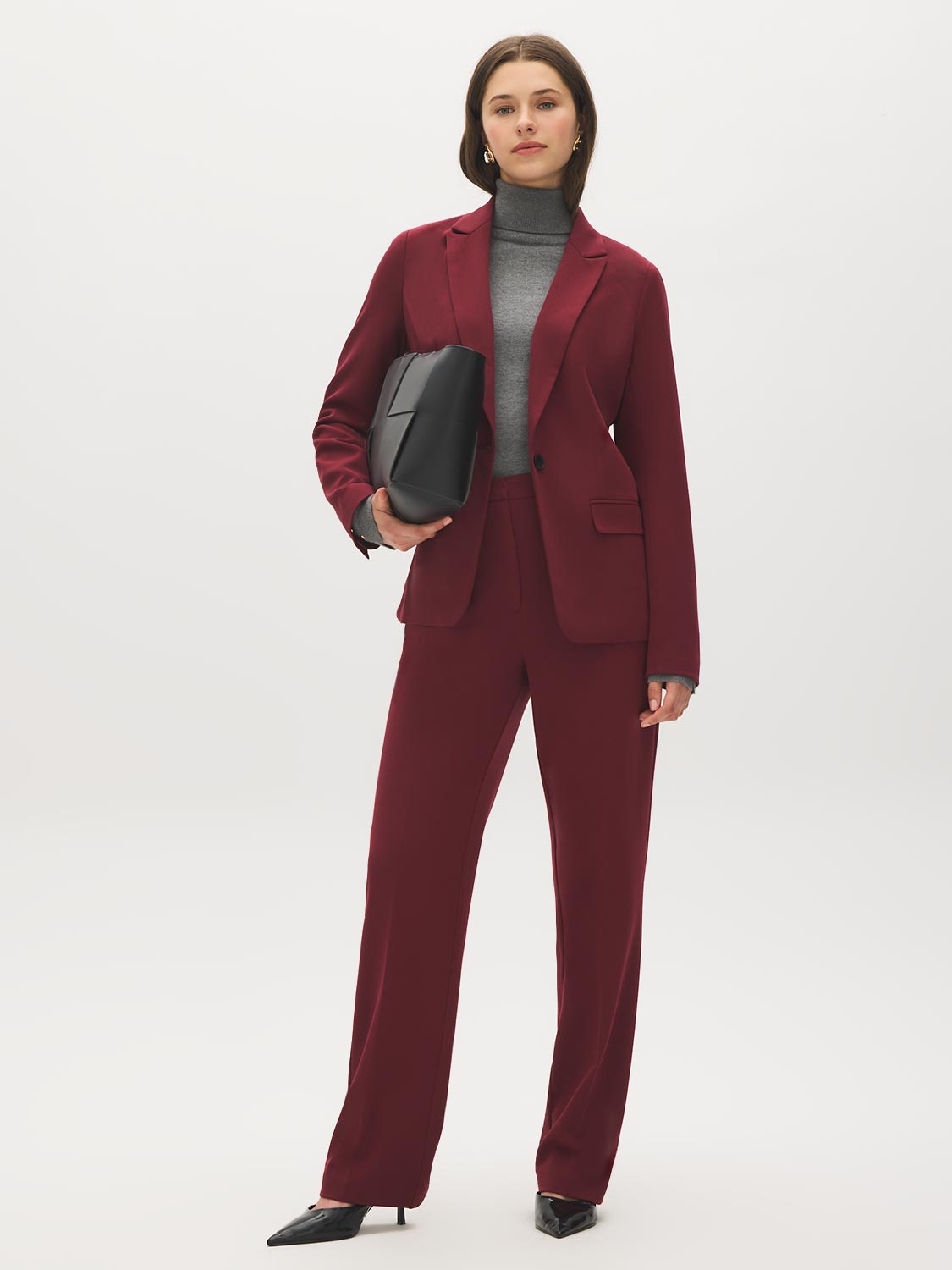 Zinfandel Single-Button Woven Blazer - Front View - Suzy Shier