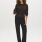 Bark Melange Cable Knit Sweater with Side Slits - Front View - Suzy Shier