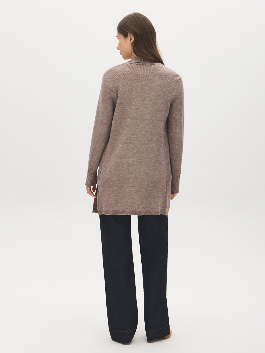 Quinoa Melange Ribbed Knit Duster Cardigan - Back View - Suzy Shier