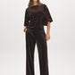 Coffee Bean Knit Velvet Wide-Leg Pull-On Pants - Woman Wearing Relaxed Fit Lounge Pants - Suzy Shier