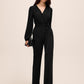 Black Crossover Neck Knit Jumpsuit - Front View - Le Chateau